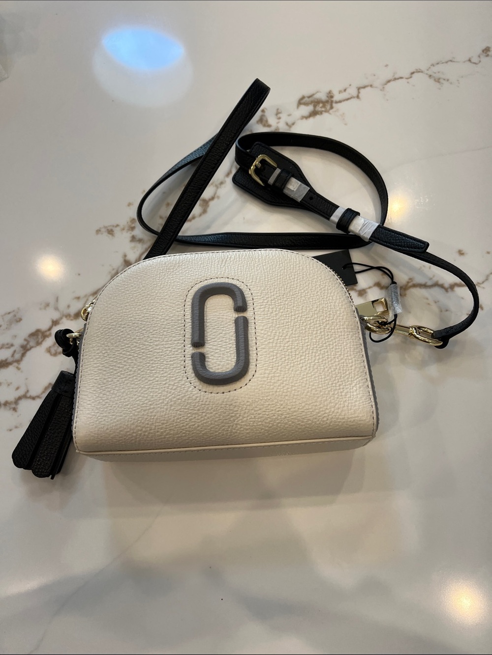Marc Jacobs White Crossbody with Black Strap & Logo Detail